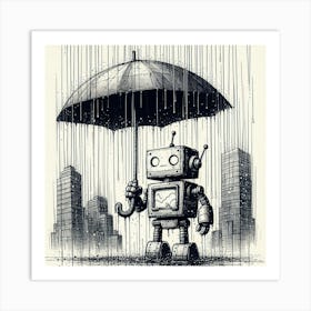 Robot in rainy season Art Print