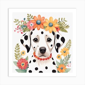 Floral Baby Dalmatian Dog Nursery Illustration (26) Art Print
