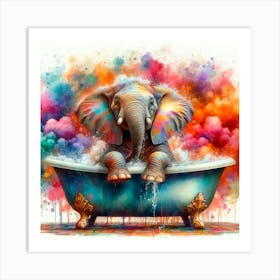 Elephant In Bath Art Print