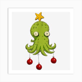 Funny Octopus Ornaments Santa Claus Christmas Pamajas Family Art Print