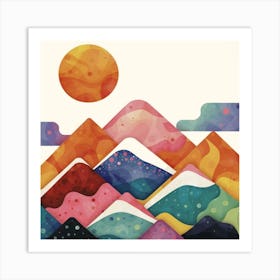 Mountains And Sun geometric mountains Art Print