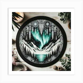 Boho art Silhouette of Northern lights 1 Art Print