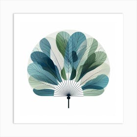 Scandinavian style, Fan of green-blue transparent leaves 4 Art Print