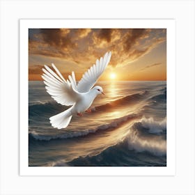 Dove Flying Over The Ocean Art Print