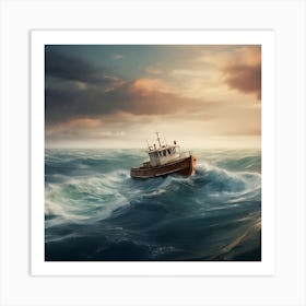 Boat In Rough Seas Art Print