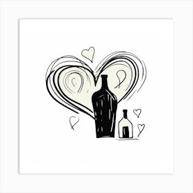 Wine Bottle Heart Sketch 2 Art Print