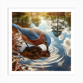 Bluebird Drinking Water 1 Art Print