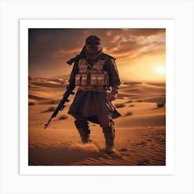 Soldier In The Desert Art Print