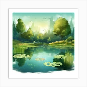 photo of pond in the forest Art Print