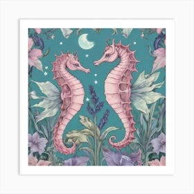 "The Lovers" Whimsical Seahorse Soulmates in Pastel Playful Colors Art Print