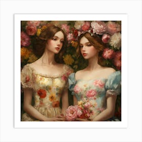 Shabby Floral Girls In The Style Of Realism (4) Art Print