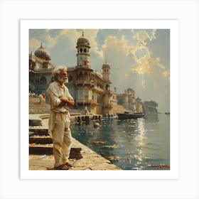Man Standing By The Water Art Print