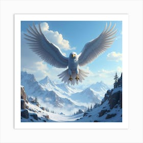 A Fierce Griffin Flying Over A Snow Covered Mountain Range 1 Art Print