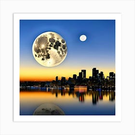 Full Moon Over Seattle Art Print