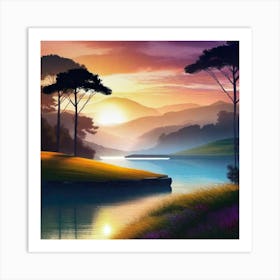 Sunset By The Lake 47 Art Print