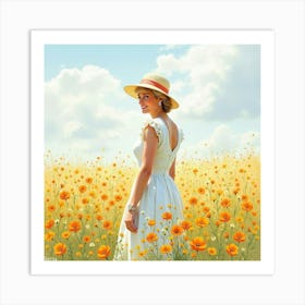 Watercolor Princess Diana In A Picturesque Flower Field 1 Art Print