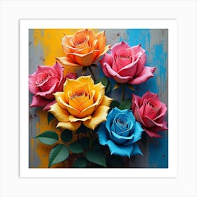 Colorful Roses On A Wall Art Print