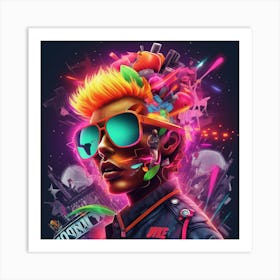 Young Man With Colorful Hair And Sunglasses Art Print