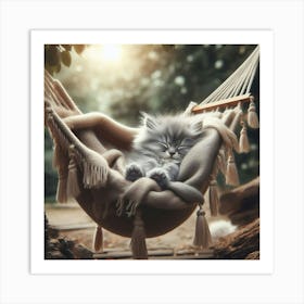 Kitten Sleeping In A Hammock 2 Art Print