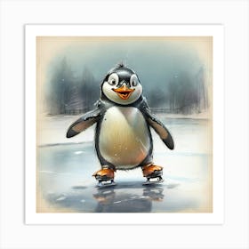 Penguin Skating On Ice Art Print