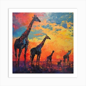 Giraffe Silhouettes In The Sunset 4 Art Print