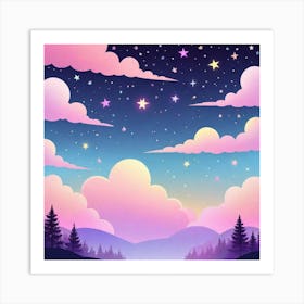 Sky With Twinkling Stars In Pastel Colors Square Composition 156 Art Print