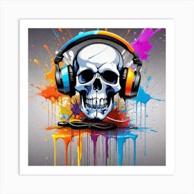 Skull With Headphones 58 Art Print