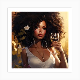 Afro Girl With Wine Glass Art Print