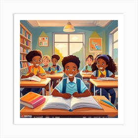 Children Reading In Classroom Art Print