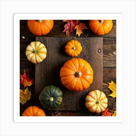 Assortment Of Vibrant Autumn Gourds And Pumpkins Thanksgiving Themed Scattered Artistically Across (3) Art Print