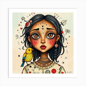 Girl With A Bird Art Print