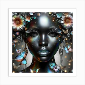 Black Woman With Butterflies 1 Art Print