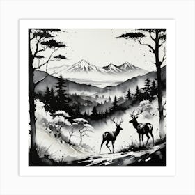 Deer In The Mountains Art Print