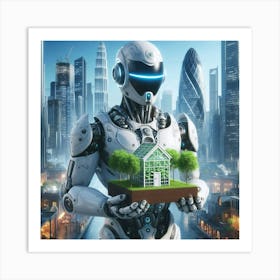 Robot Holding A House 1 Art Print