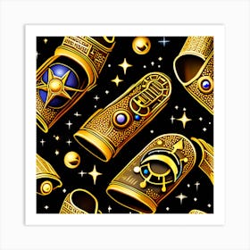 Fantasy Art: Golden Gauntlet With Shining Stars Art Print