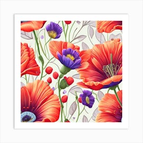 Poppies Seamless Pattern Art Print