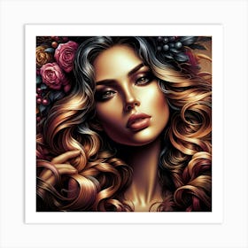 Beautiful Woman With Flowers In Her Hair Art Print