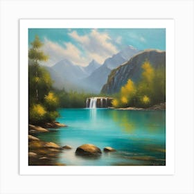 Waterfall In The Mountains 36 Art Print