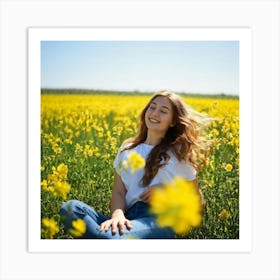 Young Woman In A Yellow Field Art Print