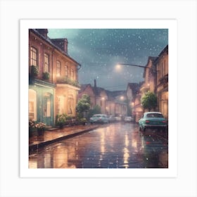 Aesthetic rainy day, vintage small town Art Print