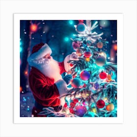 Santa Claus Decorating Christmas Tree Art Print