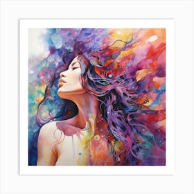 Woman With Colorful Hair 13 Art Print