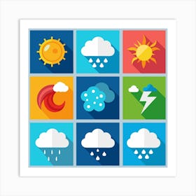 Set Of Flat Weather Icons 1 Art Print