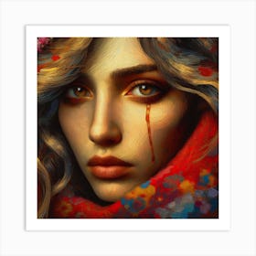 Girl With Tears On Her Face Art Print