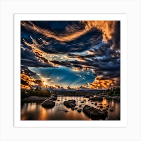 Sunset Over The River 1 Art Print