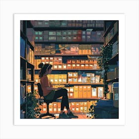 Girl In A Library Art Print