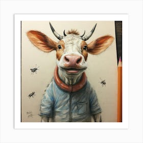 Cow With Horns 2 Art Print