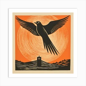 Retro Bird Lithograph Chimney Swift 2 Art Print