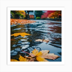 Autumn Leaves In A Puddle Art Print