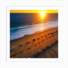 Watercolor Beach Art Print Aerial View At Sunset Art Print